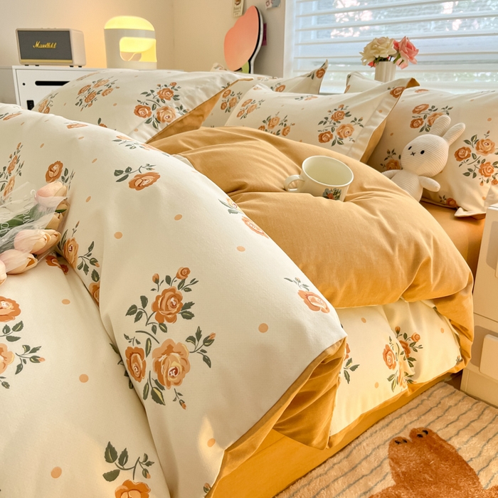 91家纺网 家纺一手货源 找家纺 慕尚家纺 2025新款原棉磨毛四件套单被套系列-四件套 爱语玫瑰