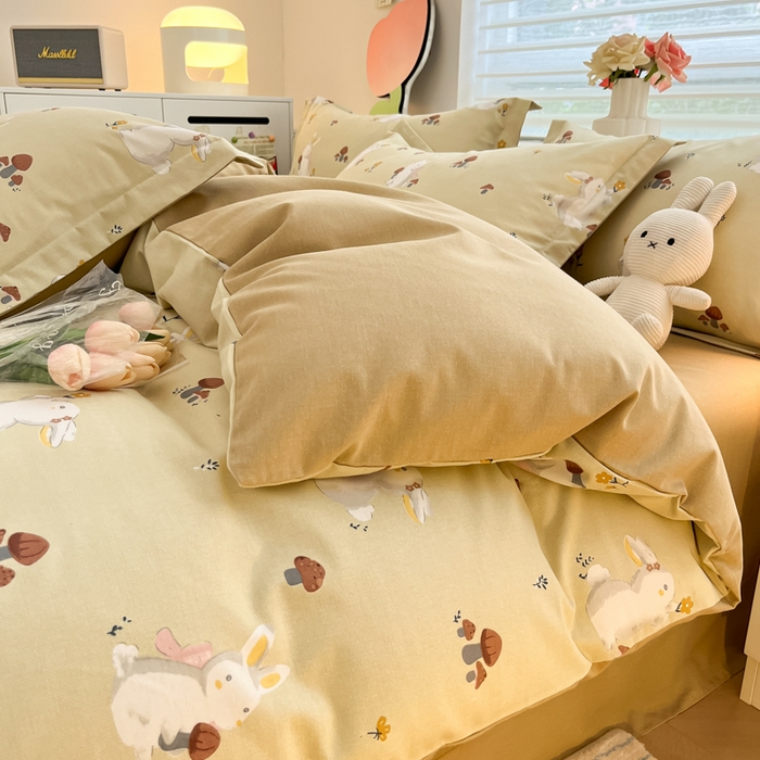 91家纺网 家纺一手货源 找家纺 慕尚家纺 2025新款原棉磨毛四件套单被套系列-单被套 蘑菇小兔