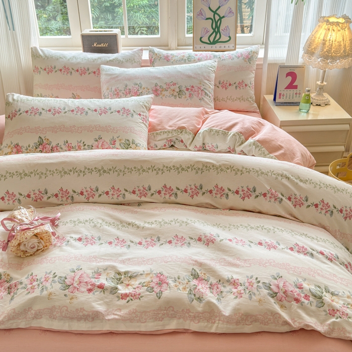 91家纺网 家纺一手货源 找家纺 清雅福 2024新款全棉13070印花单品系列-单被套 花梦初粉