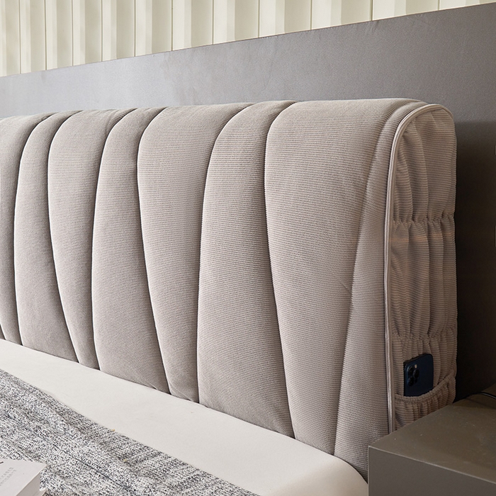 91家纺网 家纺一手货源 找家纺 情恒家纺 2025新款抽条牛奶绒斜线款床头罩大靠背靠垫 时尚灰