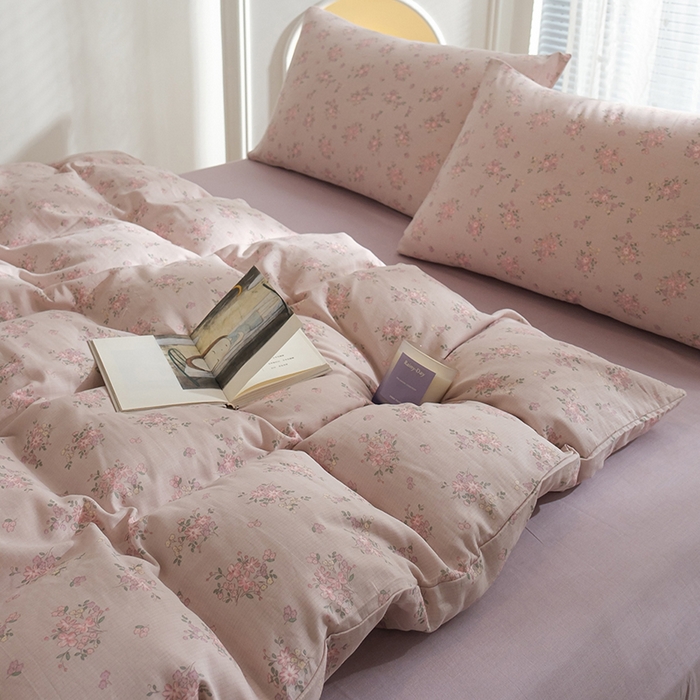 91家纺网 家纺一手货源 找家纺 麦伦家居 2024秋冬新款A类全棉有氧双层纱四件套 普罗旺斯粉