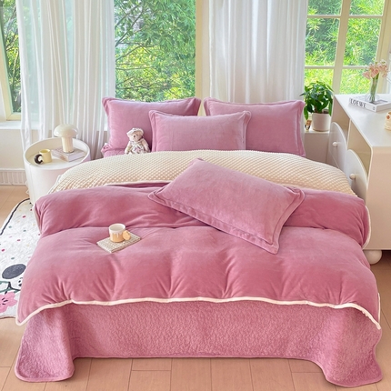 赫梵茜 2024新款高克重安抚豆豆被套牛奶绒夹棉床盖四件套 新款豆沙