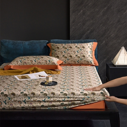 91家纺网 家纺一手货源 找家纺 （总）八十八家纺 2024新款双股活性贡缎长绒棉数码印花单品及套件--床笠