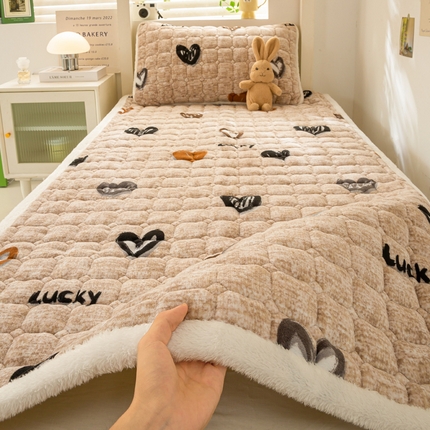 家喜爱 2024新款学生牛奶绒直角床褥 爱心咖