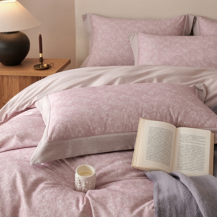 91家纺网 家纺一手货源 找家纺 榻尚家居 2024新款加厚纯棉磨毛蕾莎系列四件套 蕾莎豆沙