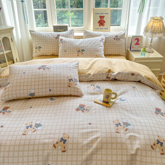 91家纺网 家纺一手货源 找家纺 清雅福 2024新款全棉13070印花单品系列-四件套 格子铺米