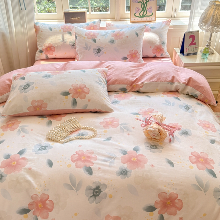 91家纺网 家纺一手货源 找家纺 清雅福 2024新款全棉13070印花单品系列-四件套 半夏清风粉