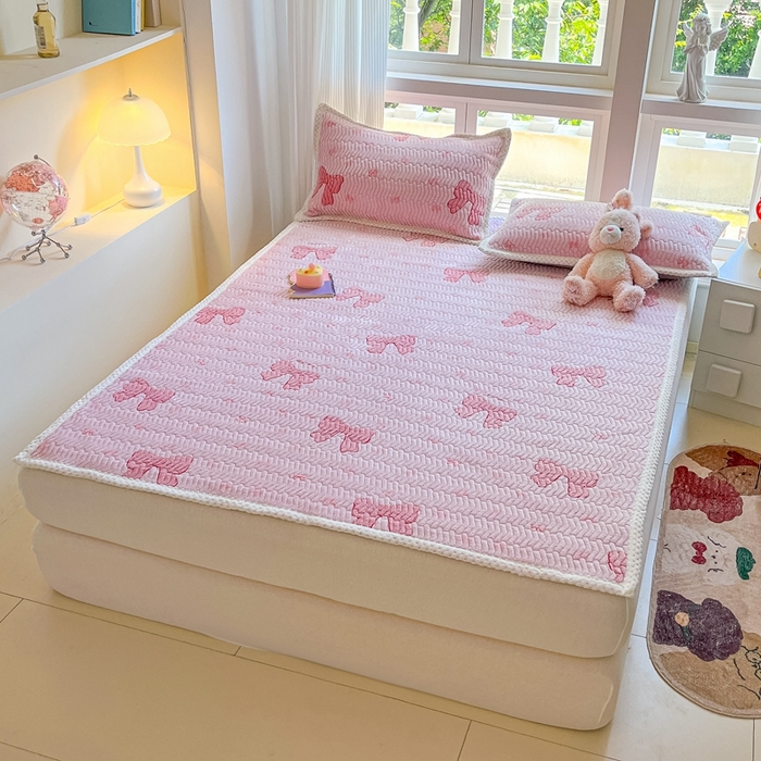 91家纺网 家纺一手货源 找家纺 川悦生活 2024新款A类印花雪花绒床垫加厚绒保暖床护垫 床垫暖暖蝴蝶结