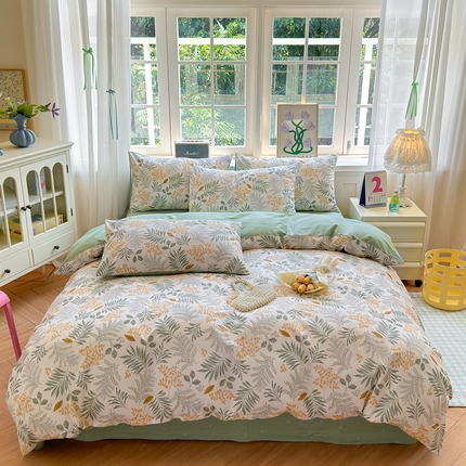 清雅福 2024新款全棉13070印花单品系列-四件套 花影轻颜绿