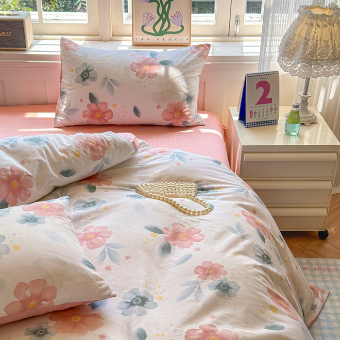 91家纺网 家纺一手货源 找家纺 清雅福 2024新款全棉13070印花单品系列-单被套 半夏清风粉