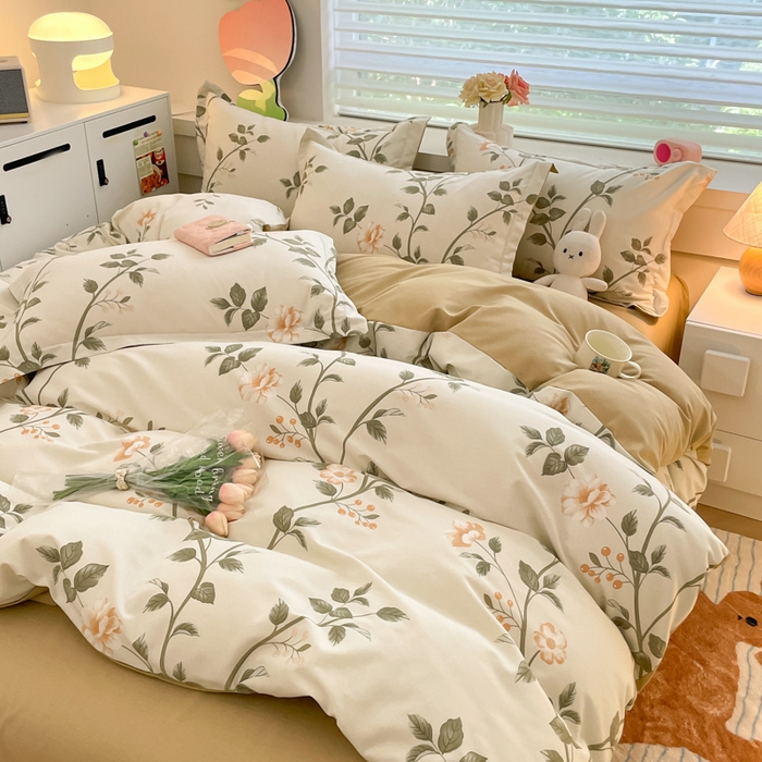 91家纺网 家纺一手货源 找家纺 慕尚家纺 2025新款原棉磨毛四件套单被套系列-四件套 向阳花开