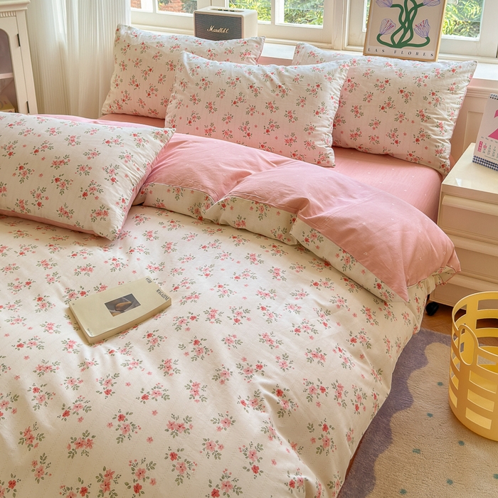 91家纺网 家纺一手货源 找家纺 清雅福 2024新款全棉13070印花单品系列-四件套 四季飘香粉