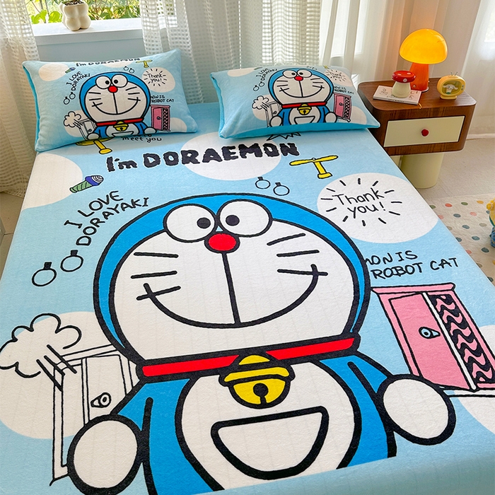 91家纺网 家纺一手货源 找家纺 ds生活馆 2026新款大版数码印花牛奶绒单床笠 叮当猫