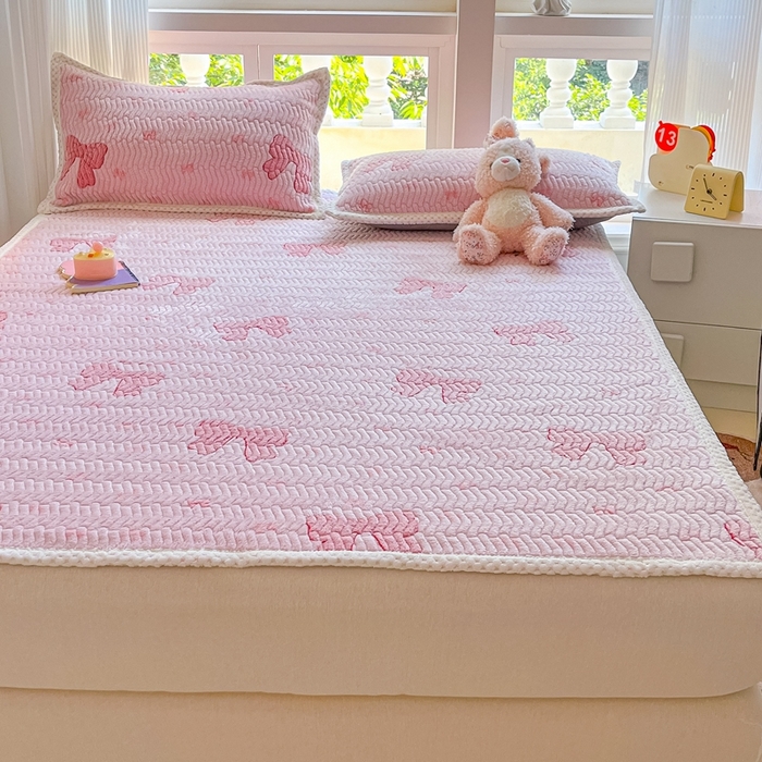 91家纺网 家纺一手货源 找家纺 川悦生活 2024新款A类印花雪花绒床垫加厚绒保暖床护垫 床垫暖暖蝴蝶结