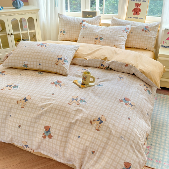 91家纺网 家纺一手货源 找家纺 清雅福 2024新款全棉13070印花单品系列-四件套 格子铺米