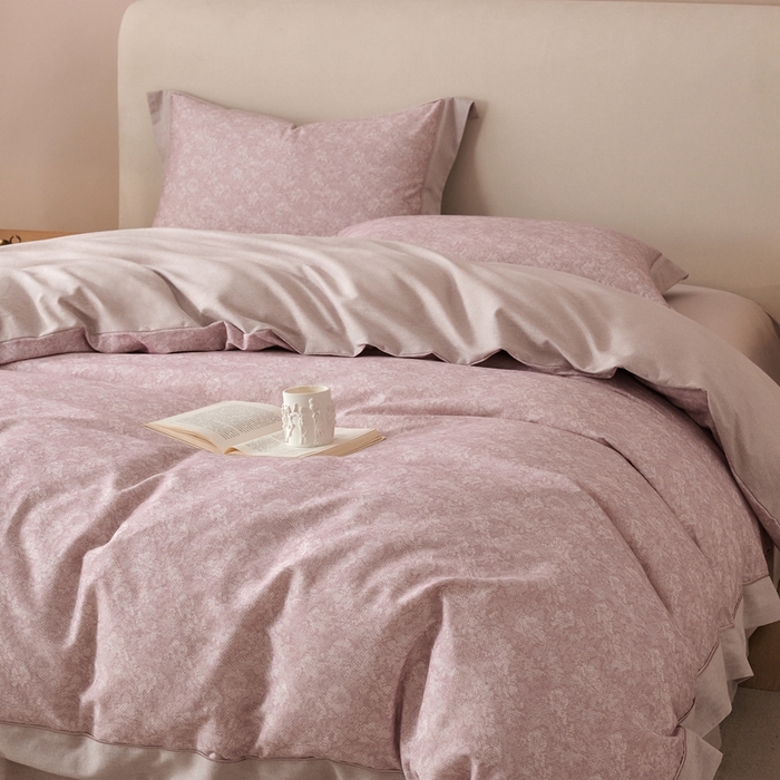 91家纺网 家纺一手货源 找家纺 榻尚家居 2024新款加厚纯棉磨毛蕾莎系列四件套 蕾莎豆沙