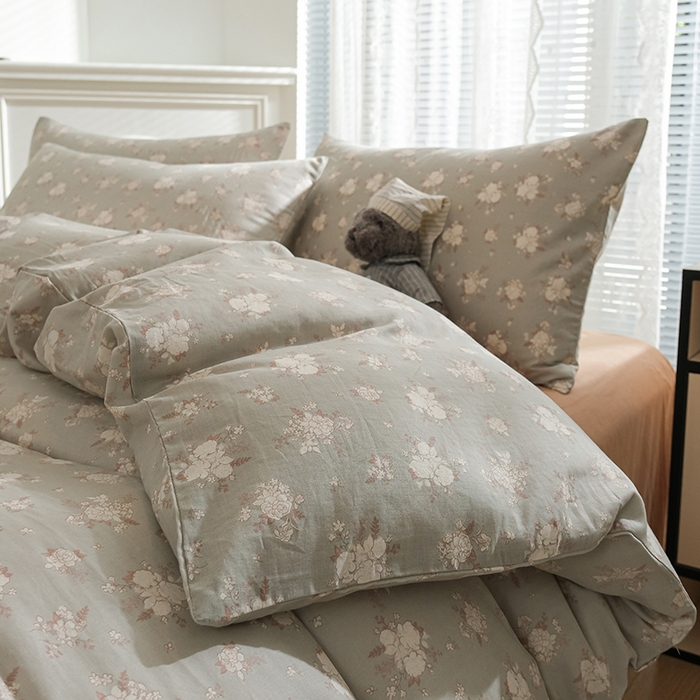 91家纺网 家纺一手货源 找家纺 麦伦家居 2024秋冬新款A类全棉有氧双层纱四件套 白茶