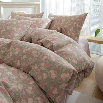 91家纺网 家纺一手货源 找家纺 麦伦家居 2024秋冬新款A类全棉有氧双层纱四件套 芙蓉-紫