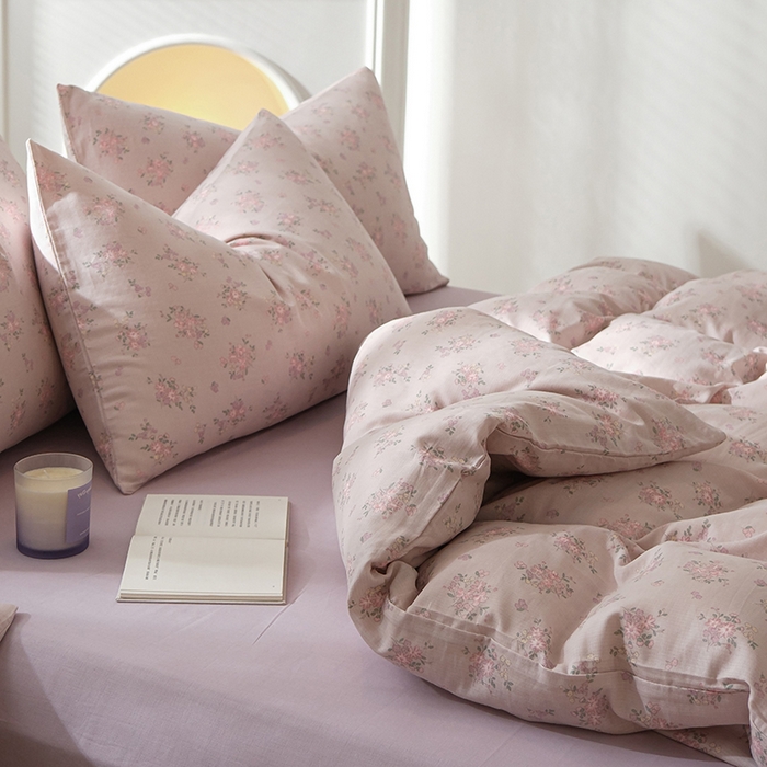 91家纺网 家纺一手货源 找家纺 麦伦家居 2024秋冬新款A类全棉有氧双层纱四件套 普罗旺斯粉