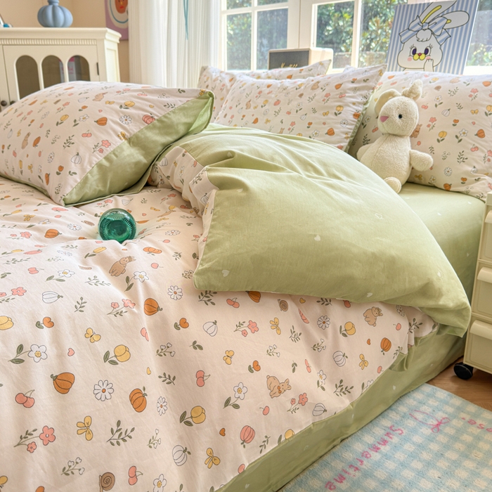 91家纺网 家纺一手货源 找家纺 清雅福 2024新款全棉13070印花单品系列-四件套 春日限定米