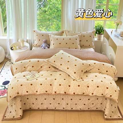 91家纺网 家纺一手货源 找家纺 总 赫梵茜 2024新款高克重安抚豆豆被套牛奶绒夹棉床盖四件套 