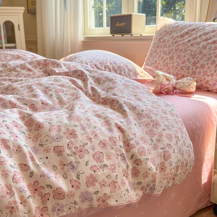 91家纺网 家纺一手货源 找家纺 清雅福 2024新款全棉13070印花单品系列-单被套 甜美梦境粉