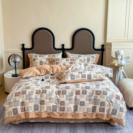 91家纺网 家纺一手货源 找家纺 泽西家纺 2024新款数码印花全棉磨毛纽扣款纯棉磨毛四件套 品格