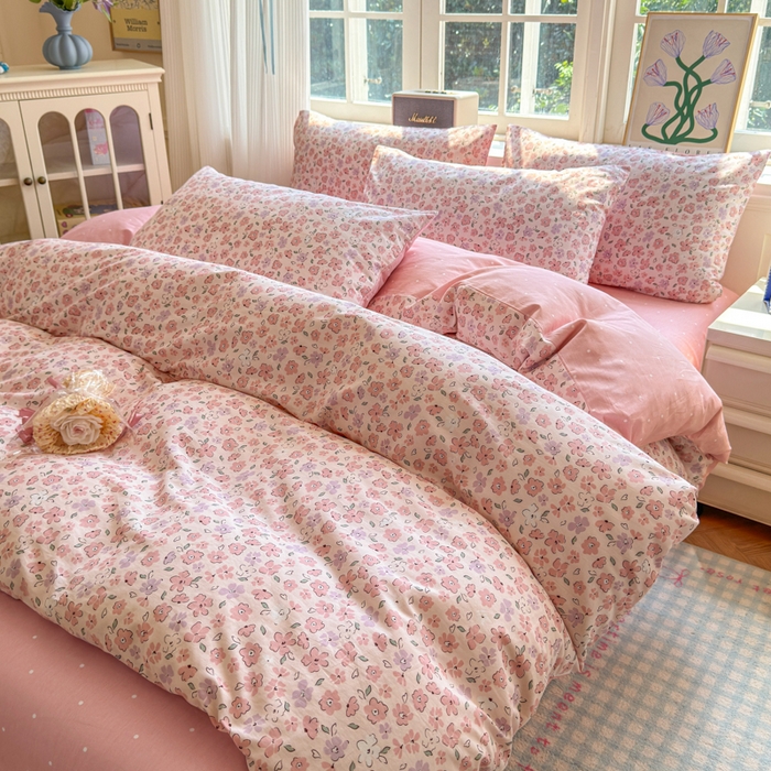 91家纺网 家纺一手货源 找家纺 清雅福 2024新款全棉13070印花单品系列-单被套 甜美梦境粉