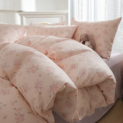 91家纺网 家纺一手货源 找家纺 麦伦家居 2024秋冬新款A类全棉有氧双层纱四件套 普罗旺斯粉