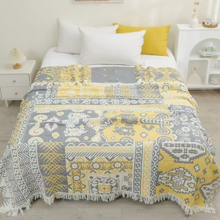 91家纺网 家纺一手货源 找家纺 （总）双梦毛巾 2024新款纯棉纱布多层流苏盖毯沙发毯多功能毯