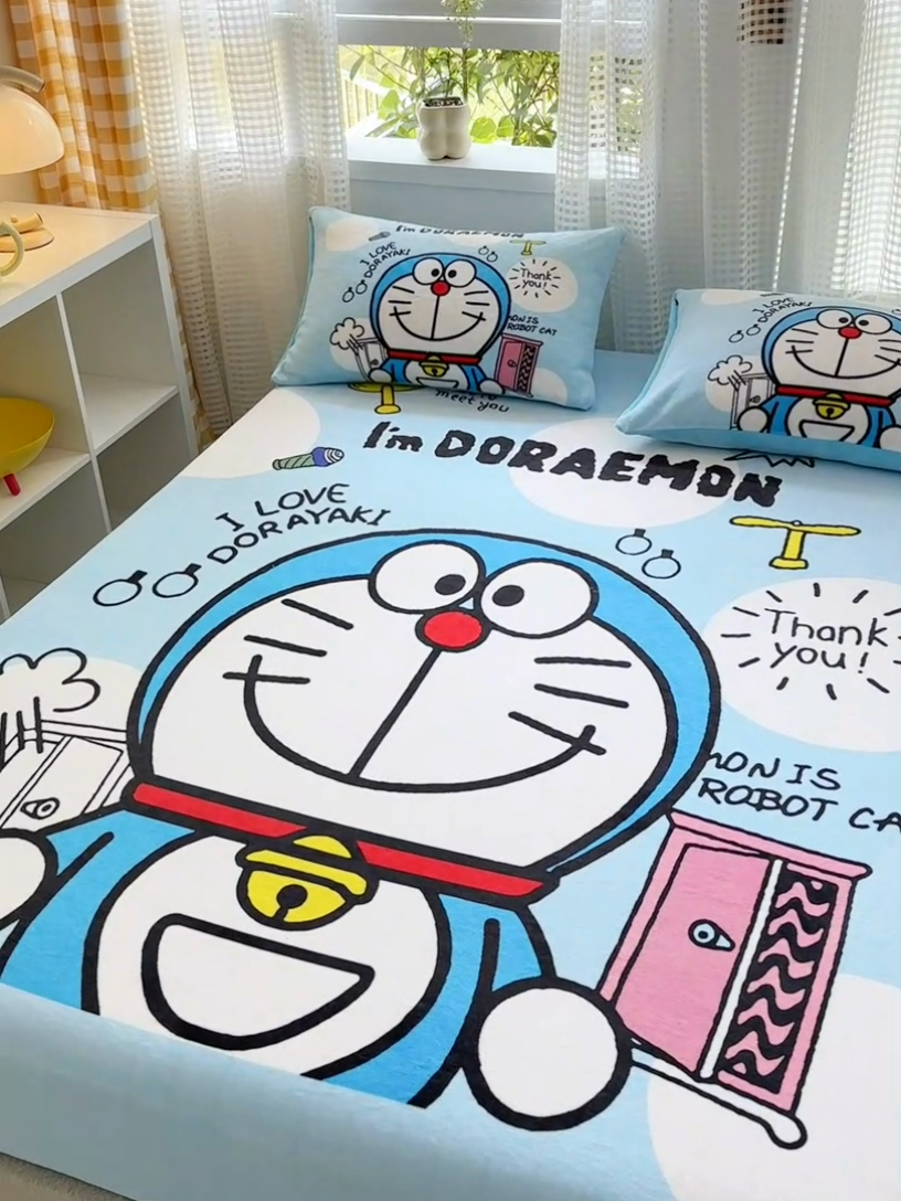 91家纺网 家纺一手货源 找家纺 ds生活馆 2026新款大版数码印花牛奶绒单床笠 叮当猫