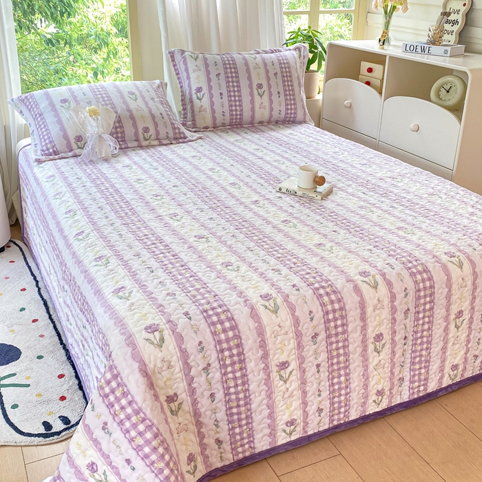 91家纺网 家纺一手货源 找家纺 赫梵茜 2024新款高克重牛奶绒夹棉单床盖 小春日和