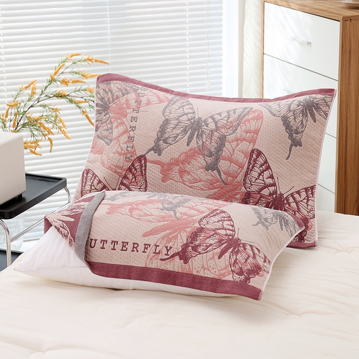 91家纺网 家纺一手货源 找家纺 朴尔家纺-毛巾被 2024年新款卡通定位纯棉四层纱布枕巾 梦幻蝶舞-粉