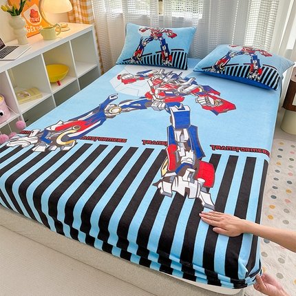 ds生活馆 2026新款大版数码印花牛奶绒单床笠 擎天柱