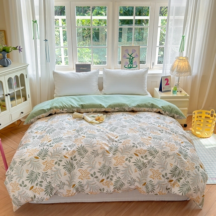 清雅福 2024新款全棉13070印花单品系列-单被套 花影轻颜绿