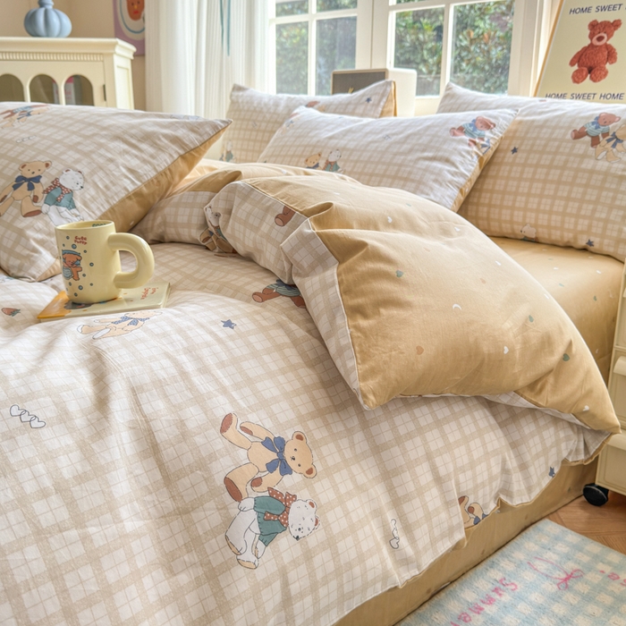 91家纺网 家纺一手货源 找家纺 清雅福 2024新款全棉13070印花单品系列-四件套 格子铺米