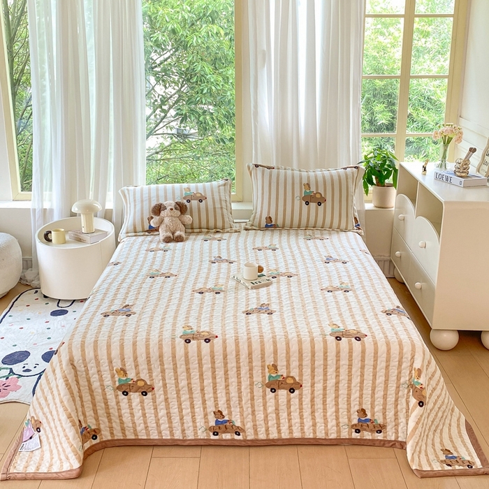 91家纺网 家纺一手货源 找家纺 赫梵茜 2024新款高克重安抚豆豆被套牛奶绒夹棉床盖四件套 萝卜小兔