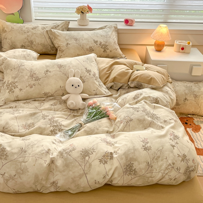 91家纺网 家纺一手货源 找家纺 慕尚家纺 2025新款原棉磨毛四件套单被套系列-四件套 似水生花