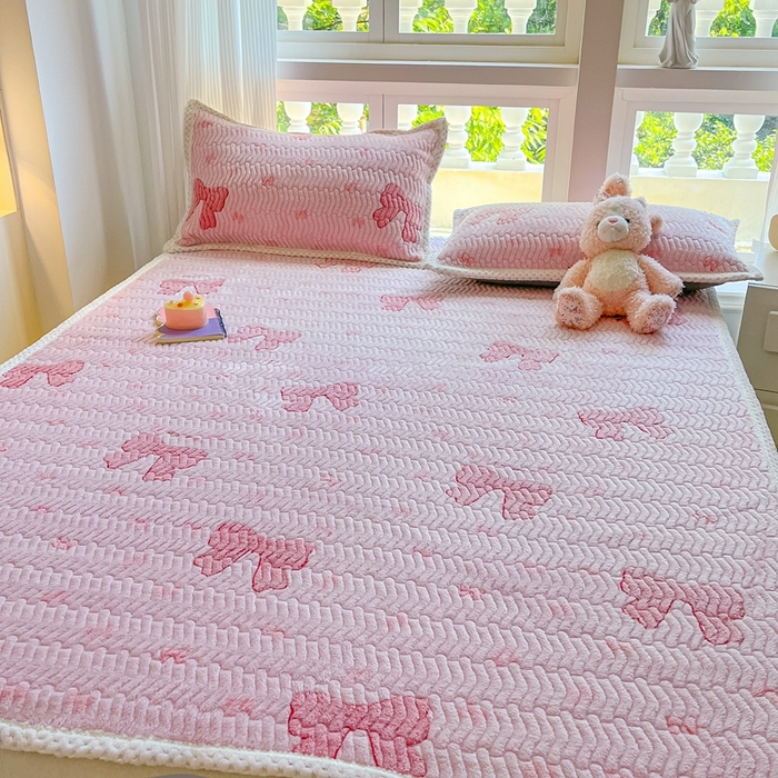 91家纺网 家纺一手货源 找家纺 川悦生活 2024新款A类印花雪花绒床垫加厚绒保暖床护垫 床垫暖暖蝴蝶结