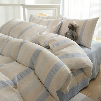 91家纺网 家纺一手货源 找家纺 麦伦家居 2024秋冬新款A类全棉有氧双层纱四件套 极简蓝