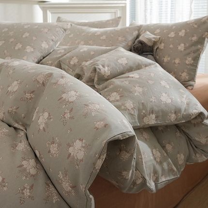 91家纺网 家纺一手货源 找家纺 麦伦家居 2024秋冬新款A类全棉有氧双层纱四件套 白茶