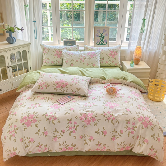 91家纺网 家纺一手货源 找家纺 清雅福 2024新款全棉13070印花单品系列-四件套 花舞轻盈