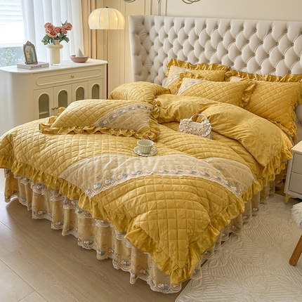 91家纺网 家纺一手货源 找家纺 （总）网红馆（ck家纺） 2025新款高克重天鹅绒刺绣床裙四件套-花语秘境