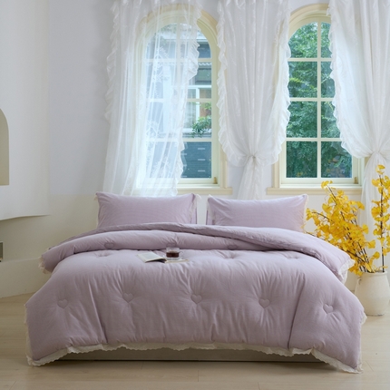 久典家居 2024新款A类全棉色织水洗棉花边款大豆被 糖果紫