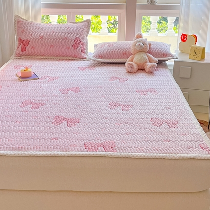 91家纺网 家纺一手货源 找家纺 川悦生活 2024新款A类印花雪花绒床垫加厚绒保暖床护垫 床垫暖暖蝴蝶结