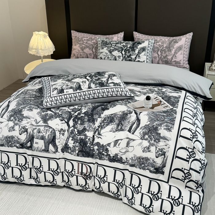 91家纺网 家纺一手货源 找家纺 花沐家居 2024新款亲肤云朵棉四件套加厚印花高克重磨毛四件套直播爆款 黑迪