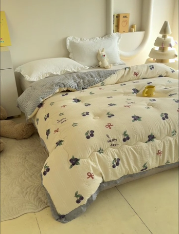 91家纺网 家纺一手货源 找家纺 芯恋 2025款提花韩版花边豆豆冬被被子春秋被芯大豆被豆豆被蓝莓