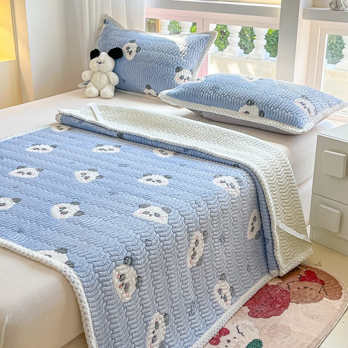 91家纺网 家纺一手货源 找家纺 川悦生活 2024新款A类印花雪花绒床垫加厚绒保暖床护垫 床垫塔丽小熊猫