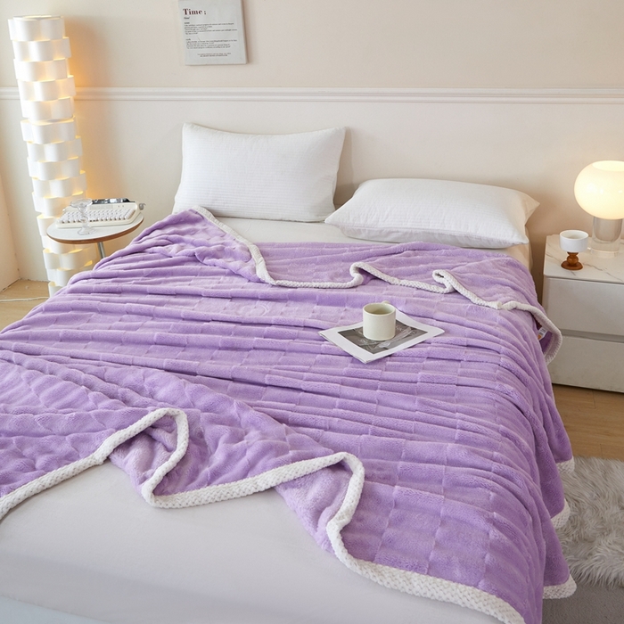 91家纺网 家纺一手货源 找家纺 可思家纺 2024新款纯色仿兔绒泡泡绒毛毯家用四级毯午睡毯 竹兰清羽香芋紫