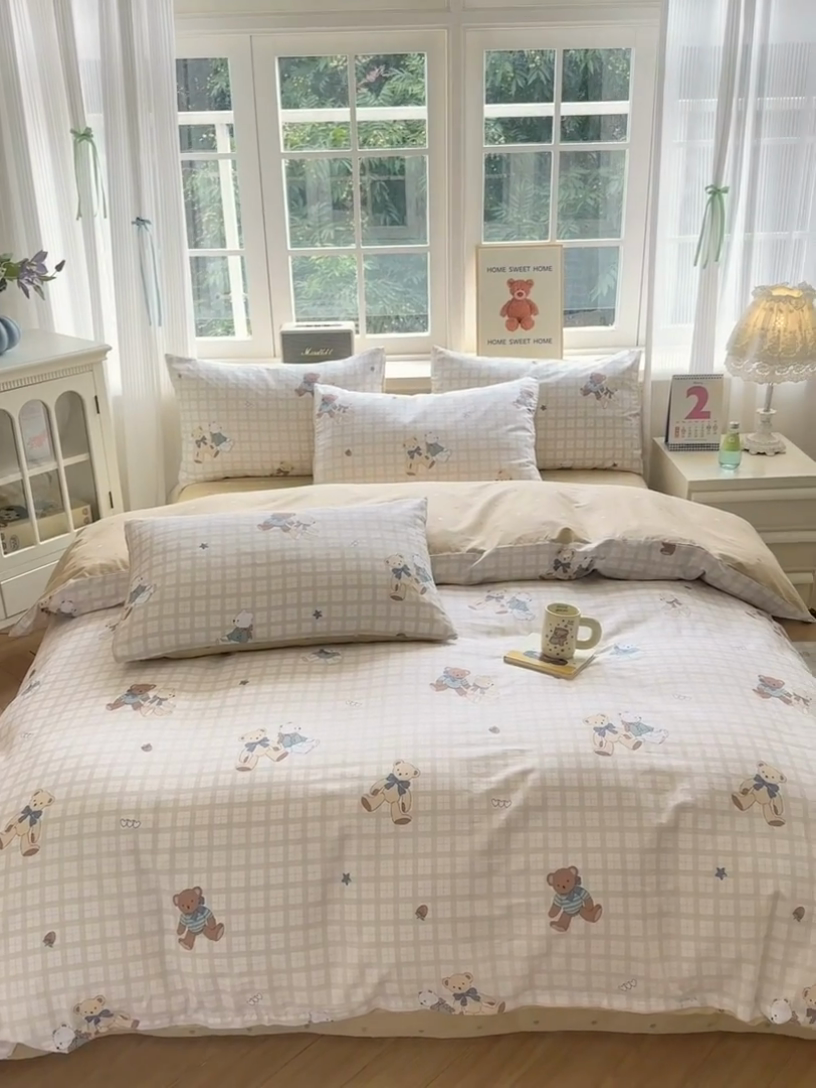 91家纺网 家纺一手货源 找家纺 清雅福 2024新款全棉13070印花单品系列-四件套 格子铺米